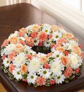 Cremation Wreath - Peach - Orange & White