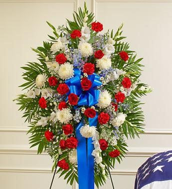 Deepest Sympathies Standing Spray - Red-White and Blue