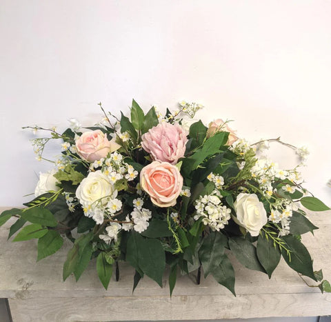 Artificial & Silk Pastel Headstone Florals