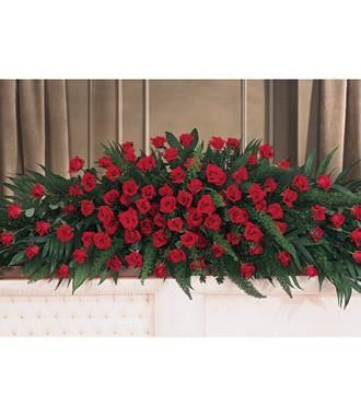 Casket Spray for Full Couch Casket Styled with Red Roses
