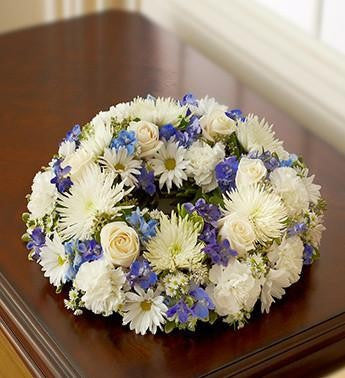 Cremation Wreath - Blue & White