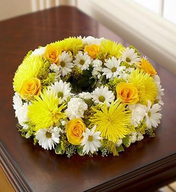 Cremation Wreath - Yellow & White