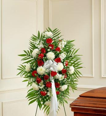 Deepest Sympathies Standing Spray – Red & White